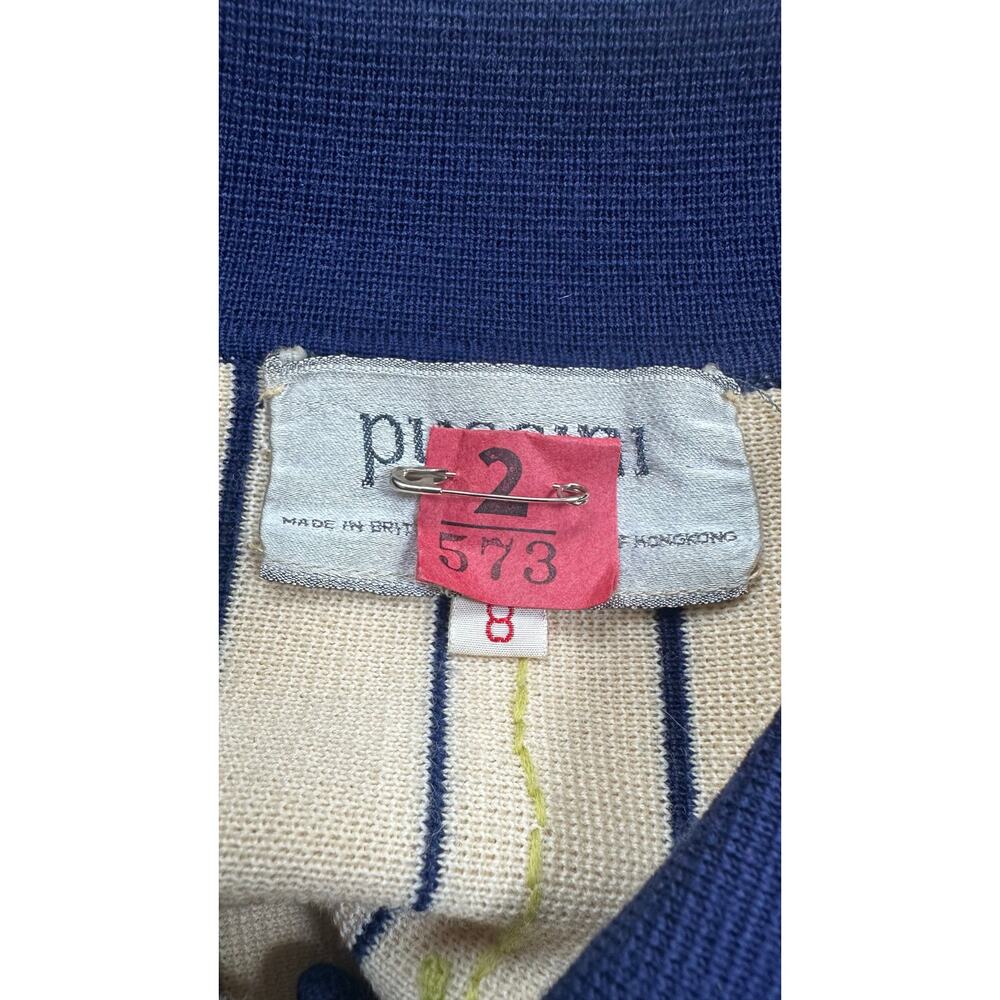 Vintage 60s Puccini Wool Embroidered Floral Stripe Cardigan Mod Preppy Size 8 - Picture 9 of 9